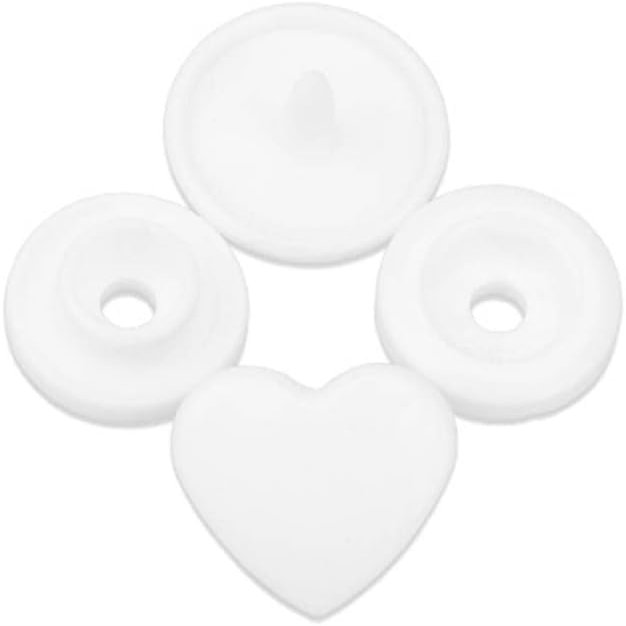 Aeromdale T5 Heart-Shaped Plastic Snap Fasteners, 150 Pieces, White