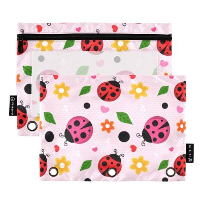 Mnsruu 2-Pack Binder Pouches, Cute Ladybug Pen Bags for Office and School