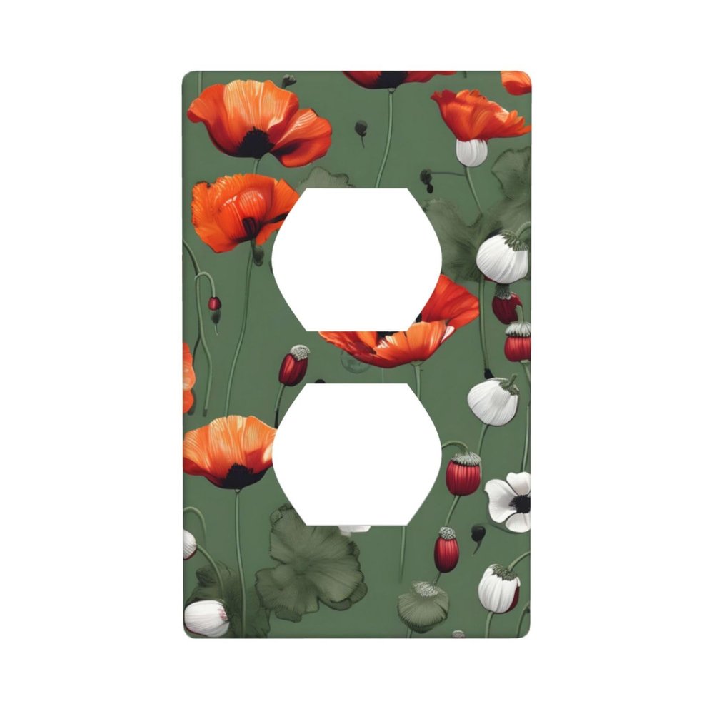 Poppy Flower Pattern Light Switch Panel, Duplex Outlet Wall Plate