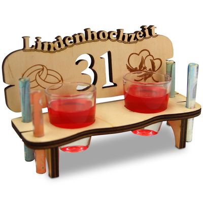 Urhome Wooden Wedding Shot Glass Bench with 2 Shot Glasses – 31st Anniversary