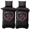 Leonado Vicenti 4-Piece Microfiber Partner Bedding Set 155x200 cm, Black with Pink Heart and Love Print, Zipper Closure view 1
