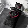 Leonado Vicenti 4-Piece Microfiber Partner Bedding Set 155x200 cm, Black with Pink Heart and Love Print, Zipper Closure view 4