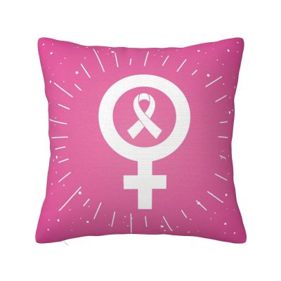 Breast Cancer Awareness Pink Ribbon October Decorative Pillow Cover, Double-Sided Design, 16 x 16 in