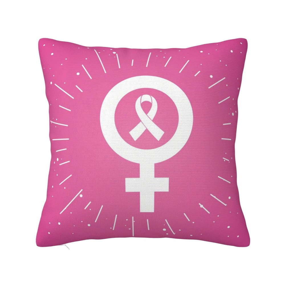 Breast Cancer Awareness Pink Ribbon October Decorative Pillow Cover, Double-Sided Design, 16 x 16 in