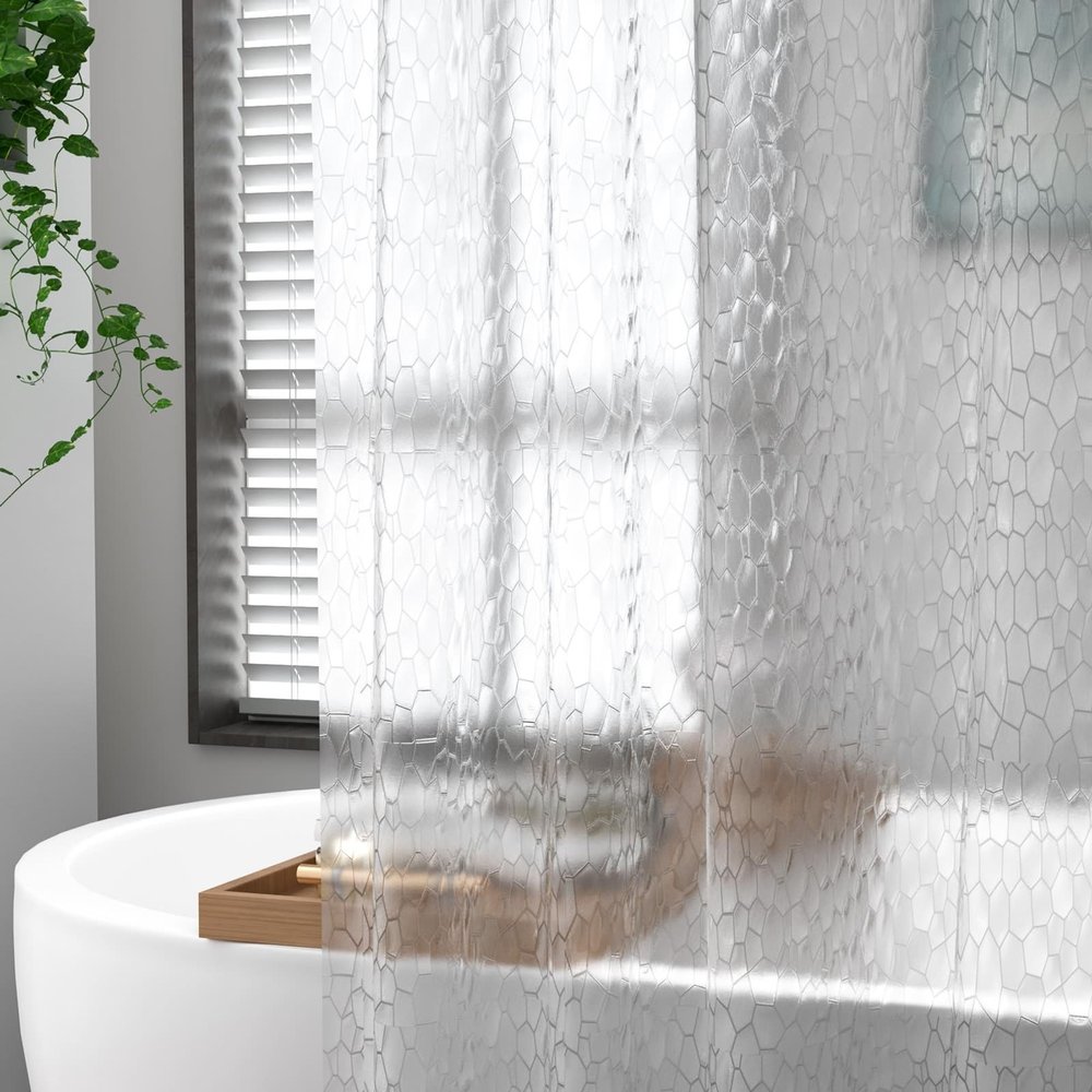 ANAZOZ Semi-Transparent PEVA Shower Curtain, Hexagon Pattern, 180 x 180 cm