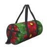 Red Flower Print Round Duffel Bag, Black, One Size view 2