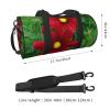 Red Flower Print Round Duffel Bag, Black, One Size view 3