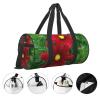 Red Flower Print Round Duffel Bag, Black, One Size view 4