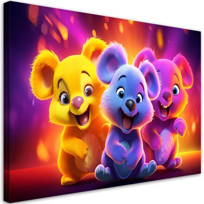 Feeby Koala Wall Art for Children, 30 x 20 cm, 1-Piece Neon AI Multicolor Canvas Print