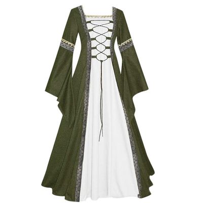 Women's Victorian Dress with Trumpet Sleeves, Renaissance Long Dress, Medieval Retro Vintage Ball Gown, High-Waisted Evening Dress for Halloween and Carnival