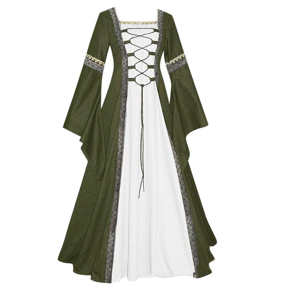 Women's Victorian Dress with Trumpet Sleeves, Renaissance Long Dress, Medieval Retro Vintage Ball Gown, High-Waisted Evening Dress for Halloween and Carnival