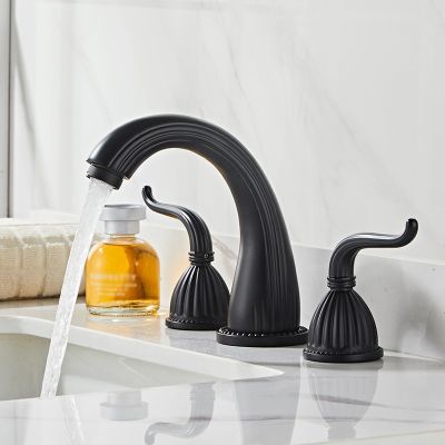ZYCDP 3-Hole Two-Handle Bathroom Sink Faucet, Black