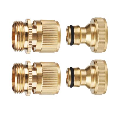 Honkador Garden Hose Quick-Connect Fittings, 1.9 cm, GHT, Solid Brass, 2-Pack