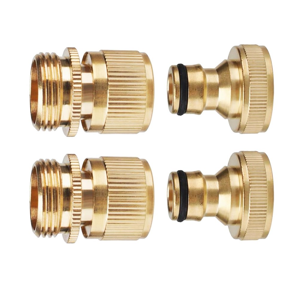 Honkador Garden Hose Quick-Connect Fittings, 1.9 cm, GHT, Solid Brass, 2-Pack