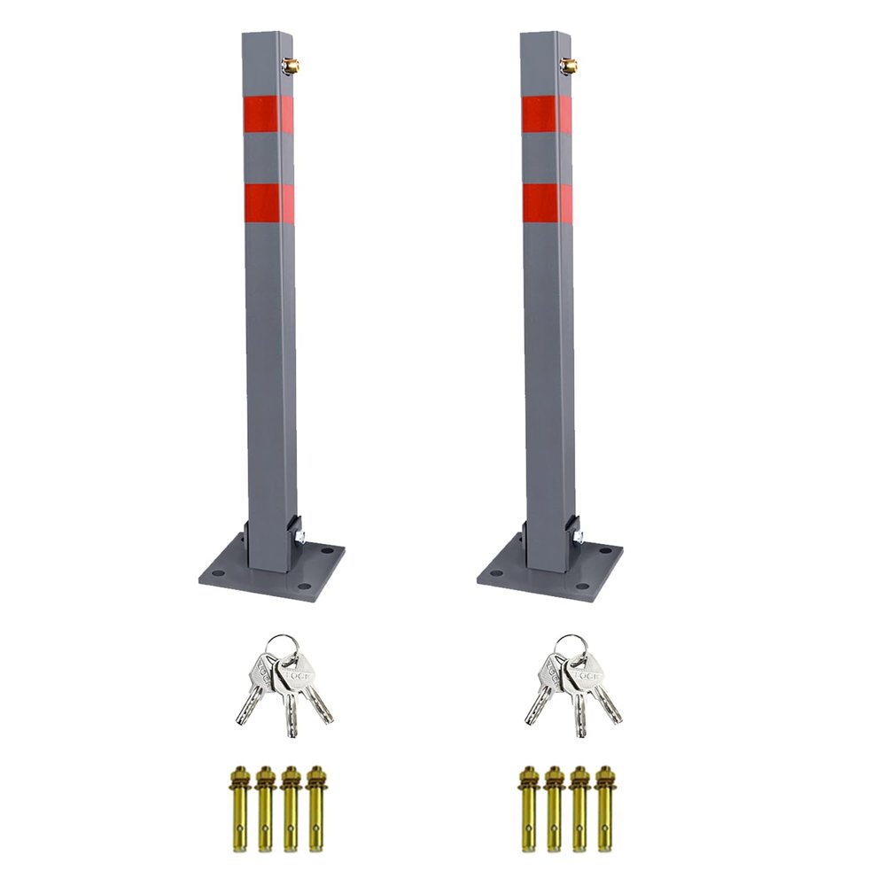 Randaco Set of 2 Folding Parking Barrier Posts, Steel, 3 Keys Each