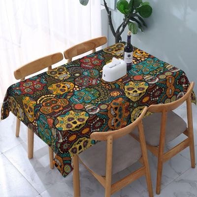 KIROJA Sugar Skulls Print Rectangular Tablecloth, Waterproof and Washable