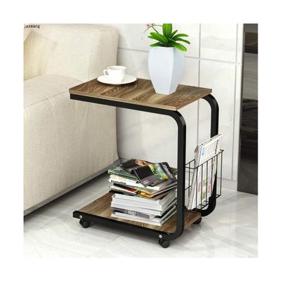 POCHY Overbed Table with Locking Casters and Storage Basket
