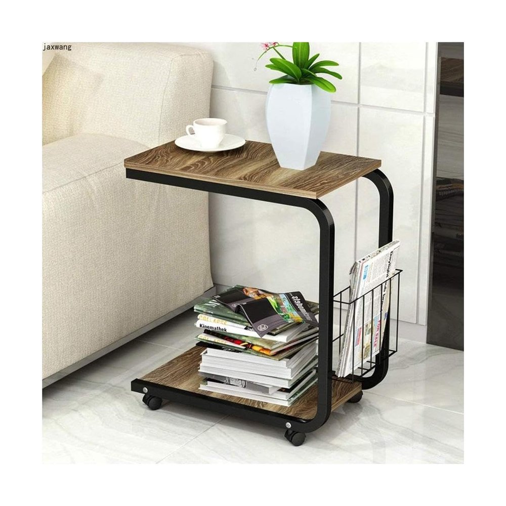 POCHY Overbed Table with Locking Casters and Storage Basket