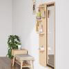 Entryway Mirror with Hooks and Shelves, 2-in-1 Wall-Mounted Coat Rack, Green, 50 x 140 cm view 3