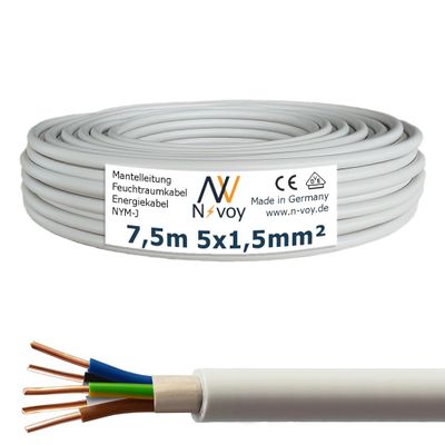NYM-J 5×1.5 mm², 7.5 m Sheathed Installation Cable, Gray