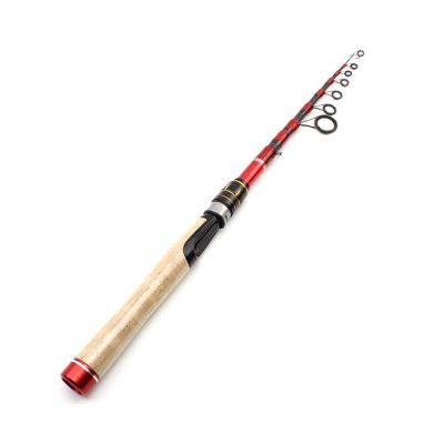 FIONEL Portable Fishing Rod, Wooden Handle Carbon Spinning Rod, Lure Rod, Telescopic Travel Trout Fishing Rod (Size: 2.4 m)