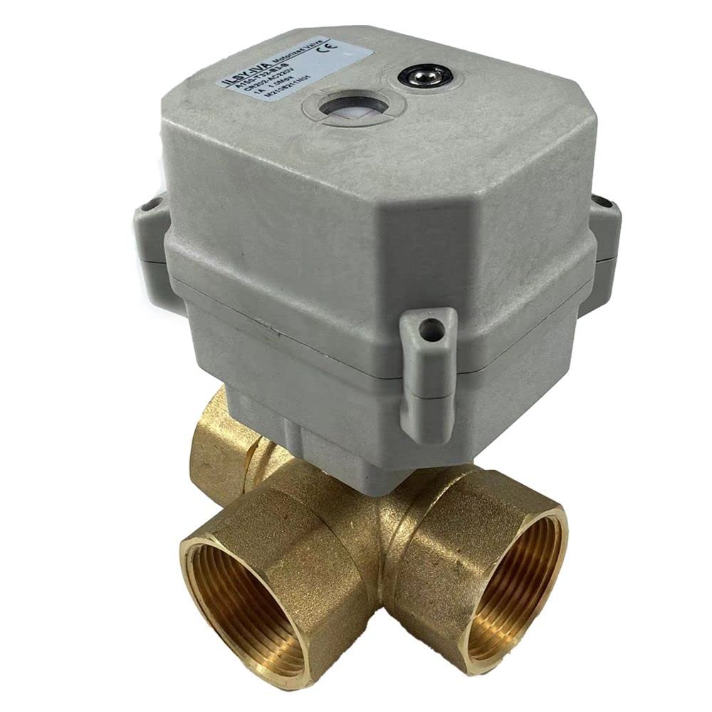 kezhai Dream 1-1/4" DC12-24V Motorized Ball Valve, DN32 Brass 3-Way Valve with Manual Override, CR703