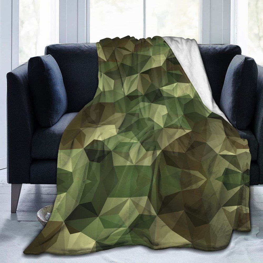 3D-Printed Custom Abstract Military Camouflage Ultra-Soft Microfleece Blanket, Soft Warm Flannel Fleece Throw