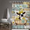 Rustic Cow Shower Curtain with Sunflower and Butterfly Design, 183 x 183 cm view 3
