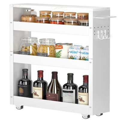 CHLORYARD 4-Tier Slim Rolling Storage Cart, 5-Inch Wide, White