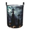 Round Gothic Happy Halloween Laundry Basket with Handles view 1