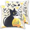FRODOTGV Yellow Vase-Shape Black Cat Drawing Waterproof Satin Pillow Covers with Zipper, 2-Pack, 18 x 18 in view 1