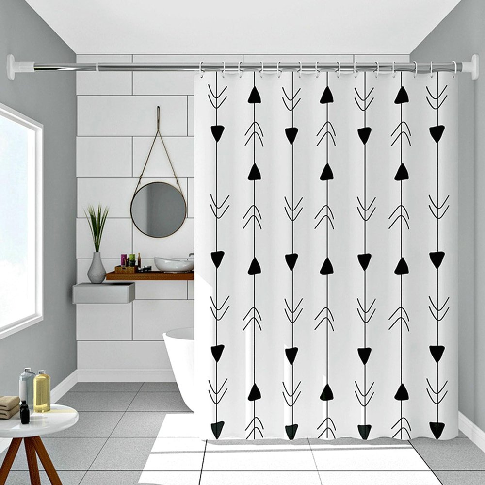 Gualiy Shower Curtain 150 x 200 cm, Black Arrow, Washable, Mold-Resistant, Black and White