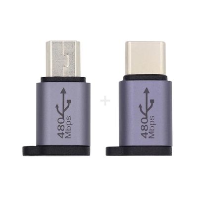 xiwai USB Type-C Male to Micro-USB 2.0 Female Power/Data Adapter, 480 Mbps, 2-Pack