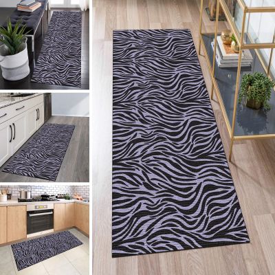 QQrunner Purple and Black Washable Non-Slip Runner Rug, 40 x 300 cm