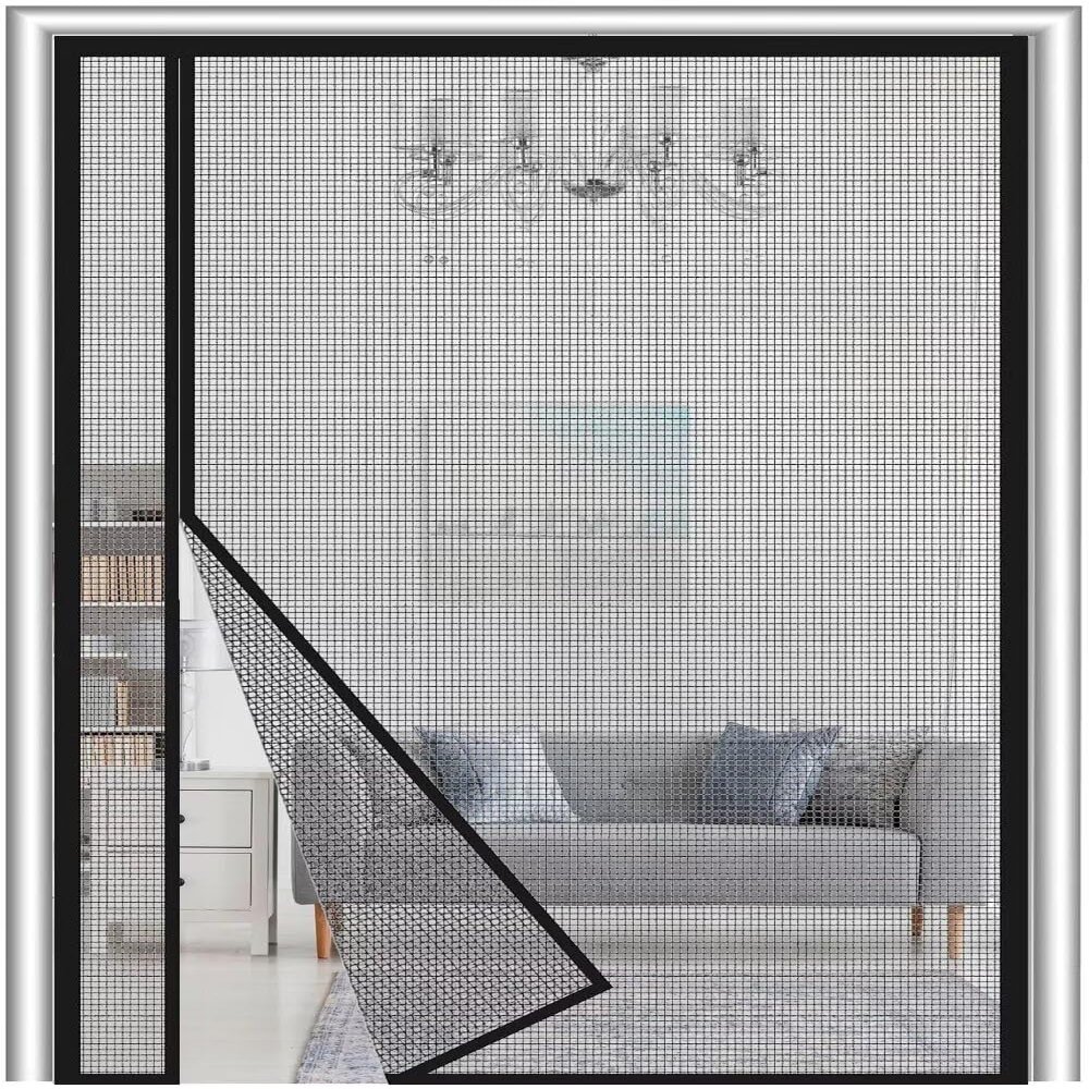 Magnetic Fiberglass Screen Door, 230 x 185 cm, Reversible Side Opening, Black