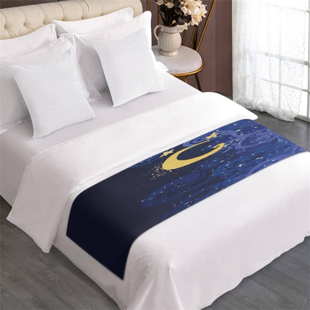 FANSU 3D Starry Sky Bed Runner, Crescent, 180 x 50 cm