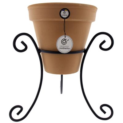 CERAMICA RAMBLEA | Red Stoneware Pot with Wrought-Iron Stand, Model J32, 35 x 35 x 34 cm