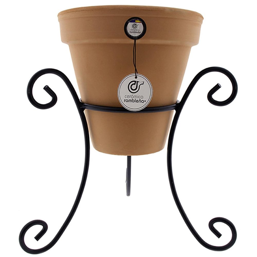 CERAMICA RAMBLEA | Red Stoneware Pot with Wrought-Iron Stand, Model J32, 35 x 35 x 34 cm