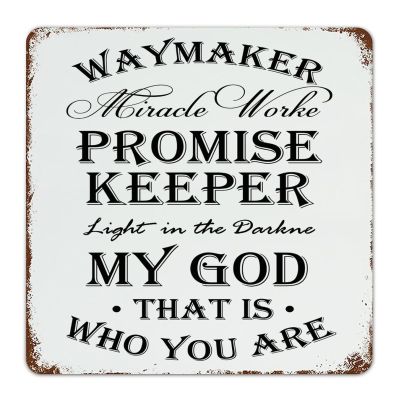Waymaker Miracle Worker Promise Keeper Hanging Metal Garage Sign, 12 x 12 in