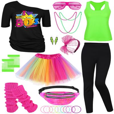 AOTHSO 24-Piece Women’s 1980s Halloween Costume Accessory Set