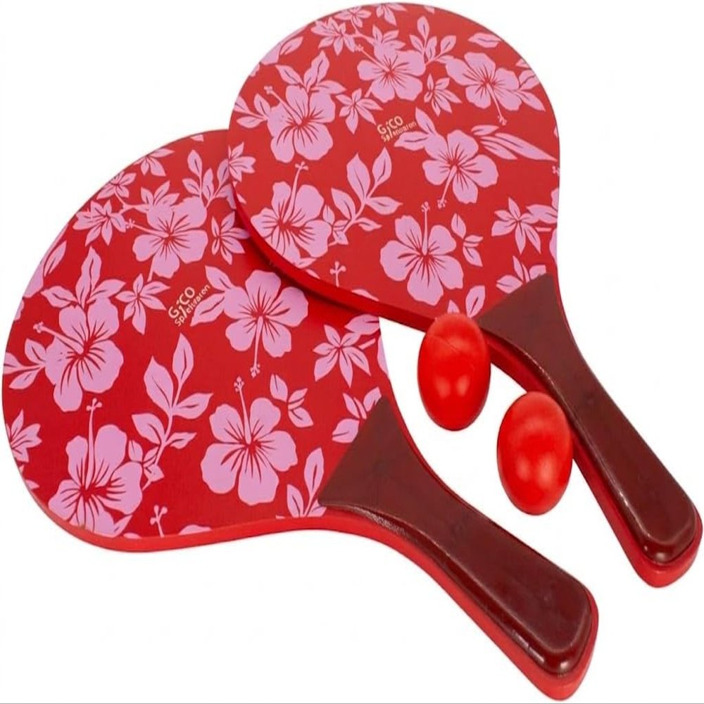 GICO Retro Beach Ball Set in Red with Floral Pattern, 2026 Model, Sturdy Plywood - 3269