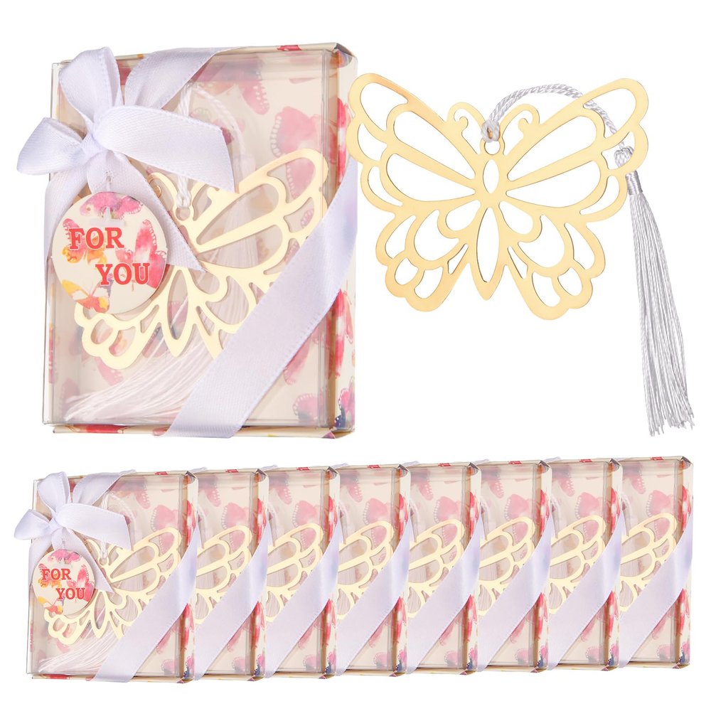Metal Butterfly Bookmarks with Elegant Silk Tassels and Gift Boxes for Book Lovers, Baby Showers, Weddings, Parties, and Guest Gifts