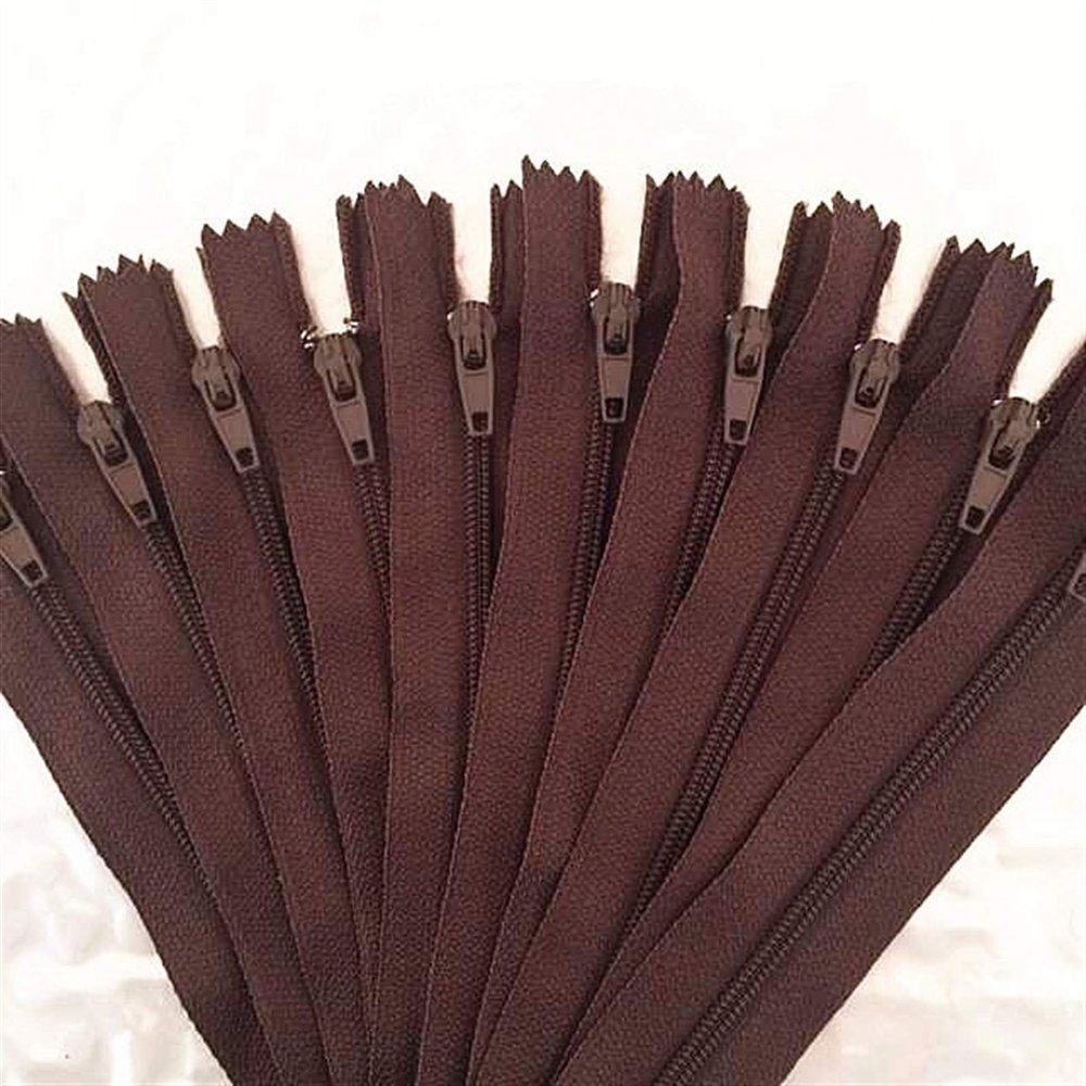 WUDOLI Nylon Zippers, 10–20 Pieces, 10–60 cm (4–24 in), for Sewing — Coffee, 10 cm, 20 Pieces