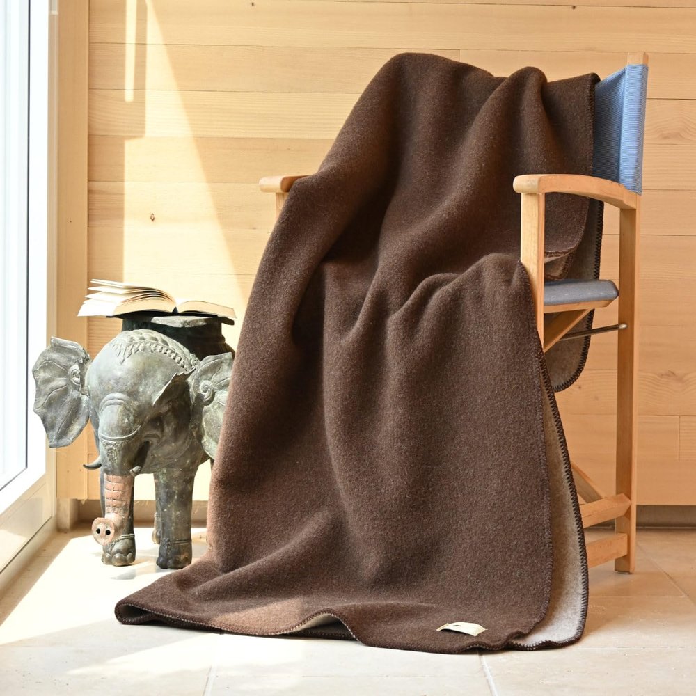 Warm Cozy Naturalana Double-Face Wool Blanket for Sofa and Couch – 100% Virgin Merino Wool (Certified Organic) – 150 x 200–220 cm, Various Colors (Brown-Beige, 150 x 200 cm)