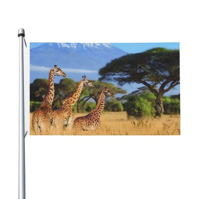 Africa Wildlife Giraffes Flag 90 x 150 cm, Double-Sided Outdoor Banner