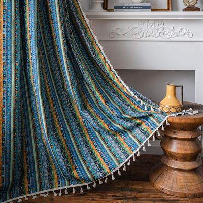 CEMELI 1-Panel Striped Printed Boho-Style Curtain with Tassel, Semi-Blackout