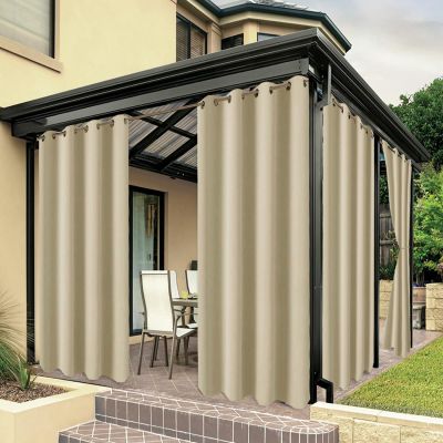 ZJXSNEH Outdoor Curtains for Terrace, Waterproof Voile Curtains for Gazebo, Veranda or Pergola, Cream, 2-Piece Set