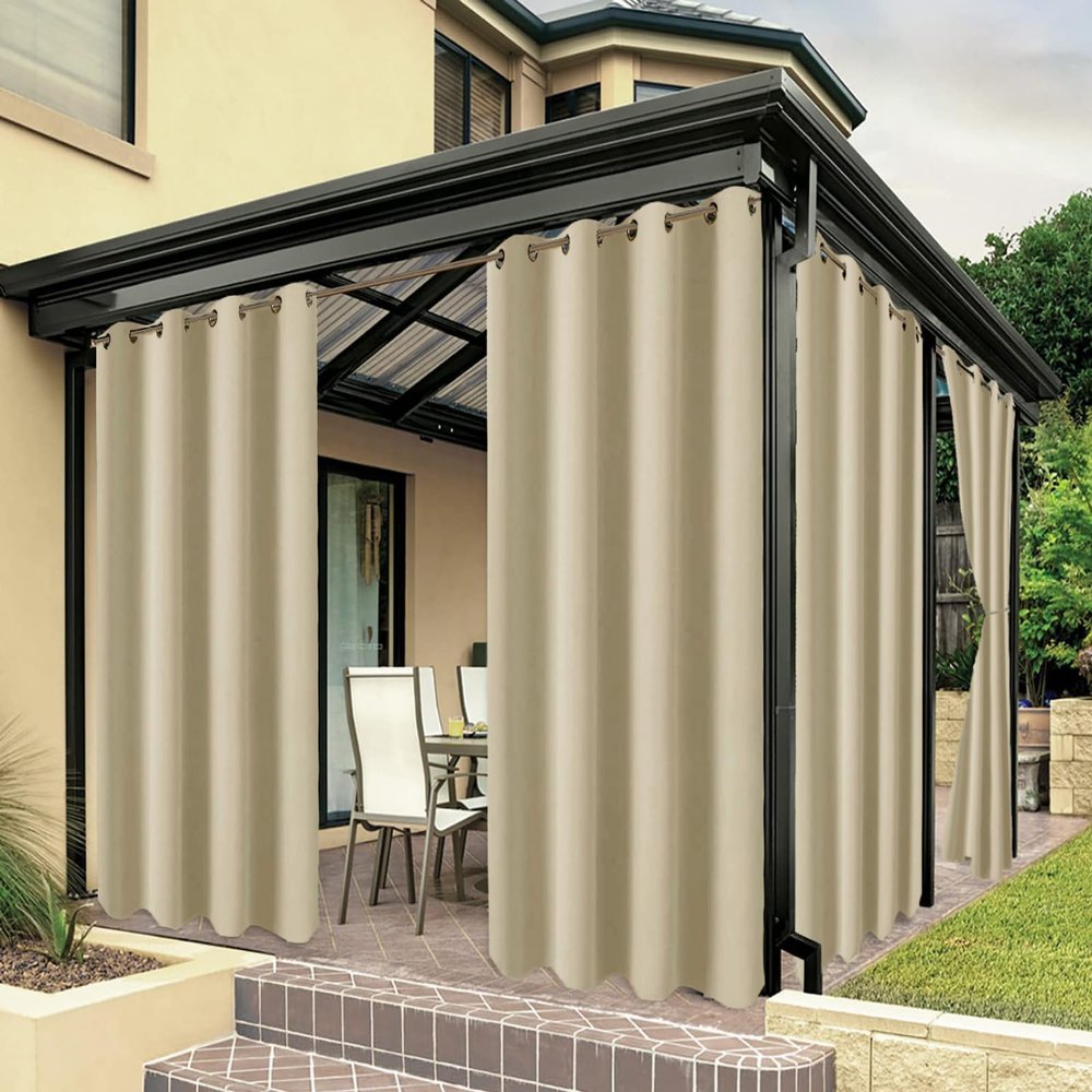 ZJXSNEH Outdoor Curtains for Terrace, Waterproof Voile Curtains for Gazebo, Veranda or Pergola, Cream, 2-Piece Set