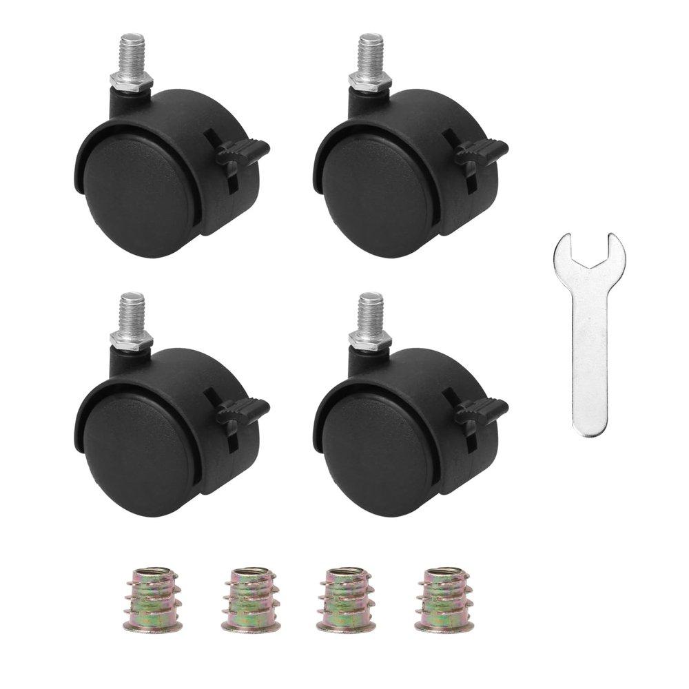 4-Piece 40 mm Furniture Casters with Brakes, Nylon Swivel Casters with M7.5 Thread