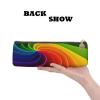 Rainbow Swirl Leather Pencil Case, Triangle Pen Pouch, Portable Cosmetic Bag, White, One Size view 4